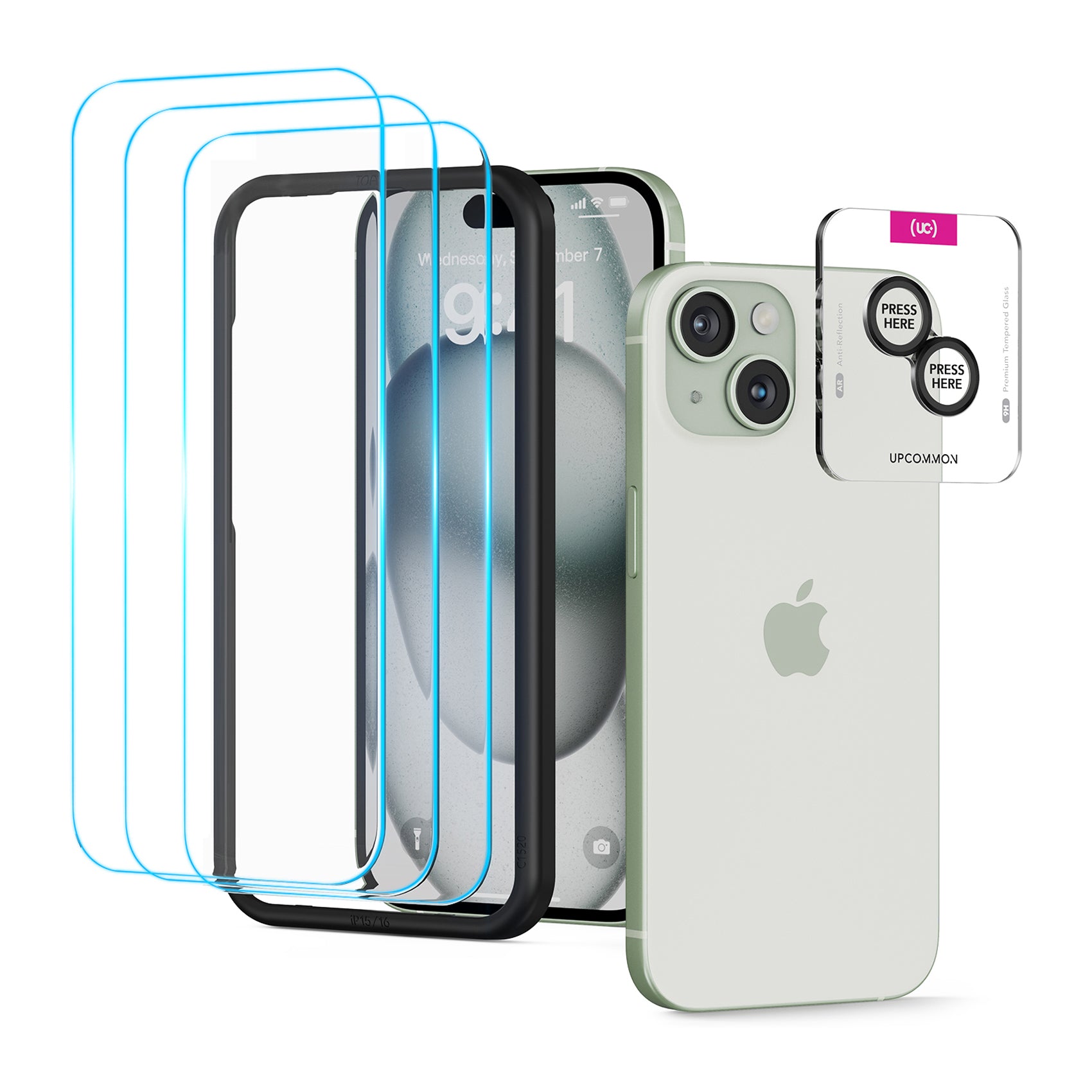 UARMOR Glass Screen & Lens Protector Bundle for iPhone 15 Series (3+1 Pack)
