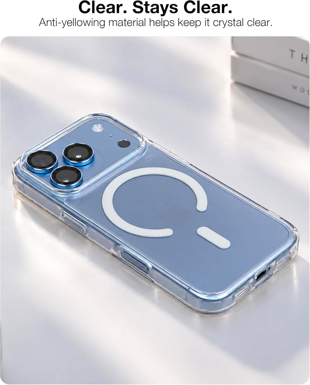 Anti-yellowing material keeps the clear case crystal clear