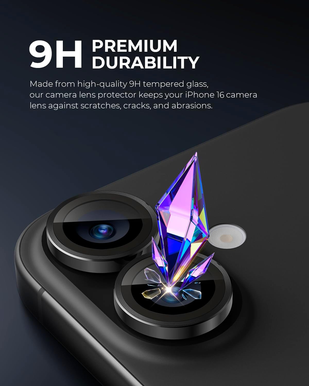 9H premium durability tempered glass guards iPhone camera lenses against scratches