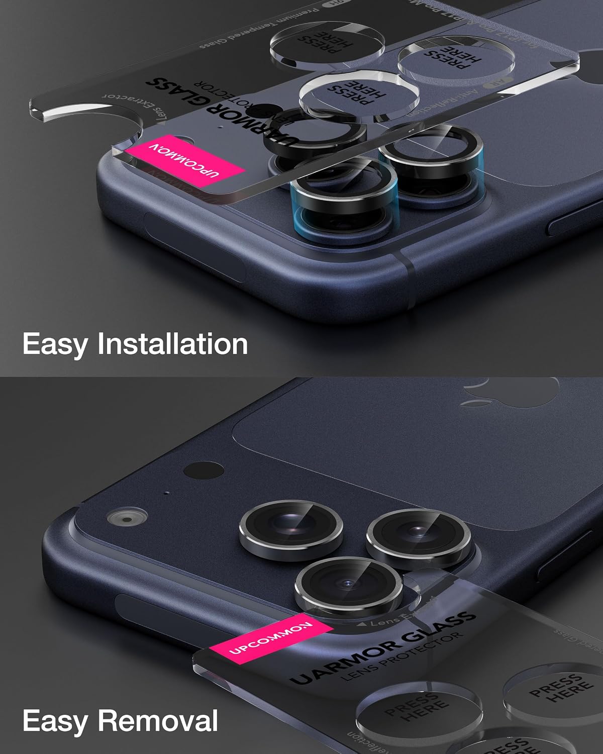 Easy installation and easy removal with the iPhone 17 Pro lens protector tray