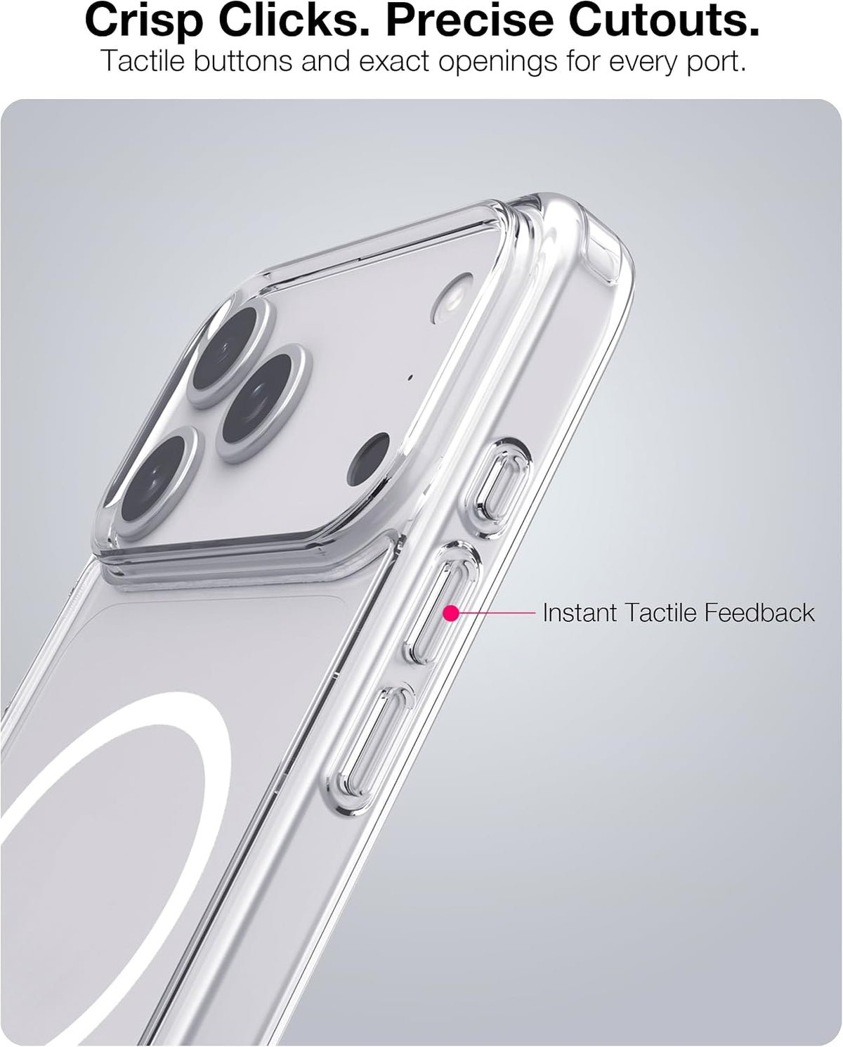 Tactile buttons and precise cutouts for every port and camera