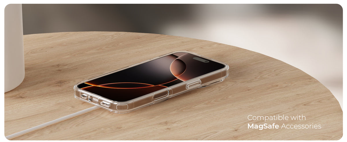 Clear case iPhone charging on a MagSafe charger