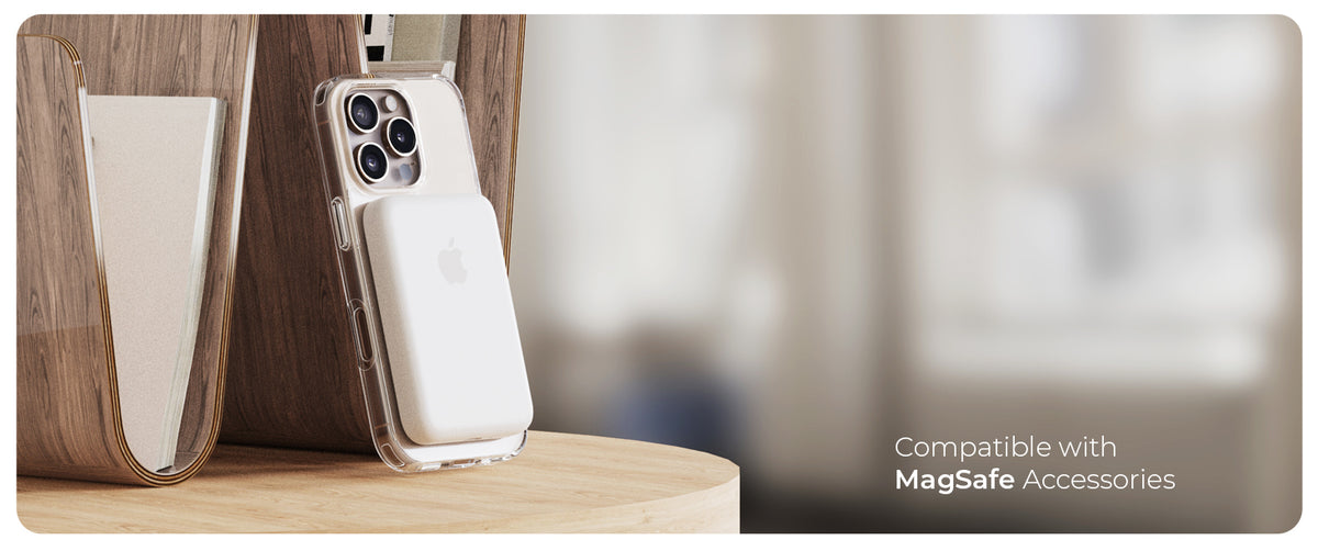 Clear case iPhone with a MagSafe battery pack attached