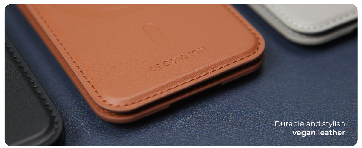 Close-up of durable, stylish vegan leather with stitched edges