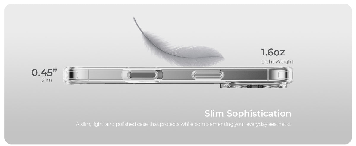 Slim kickstand case at 0.45 inch thick and 1.6 oz