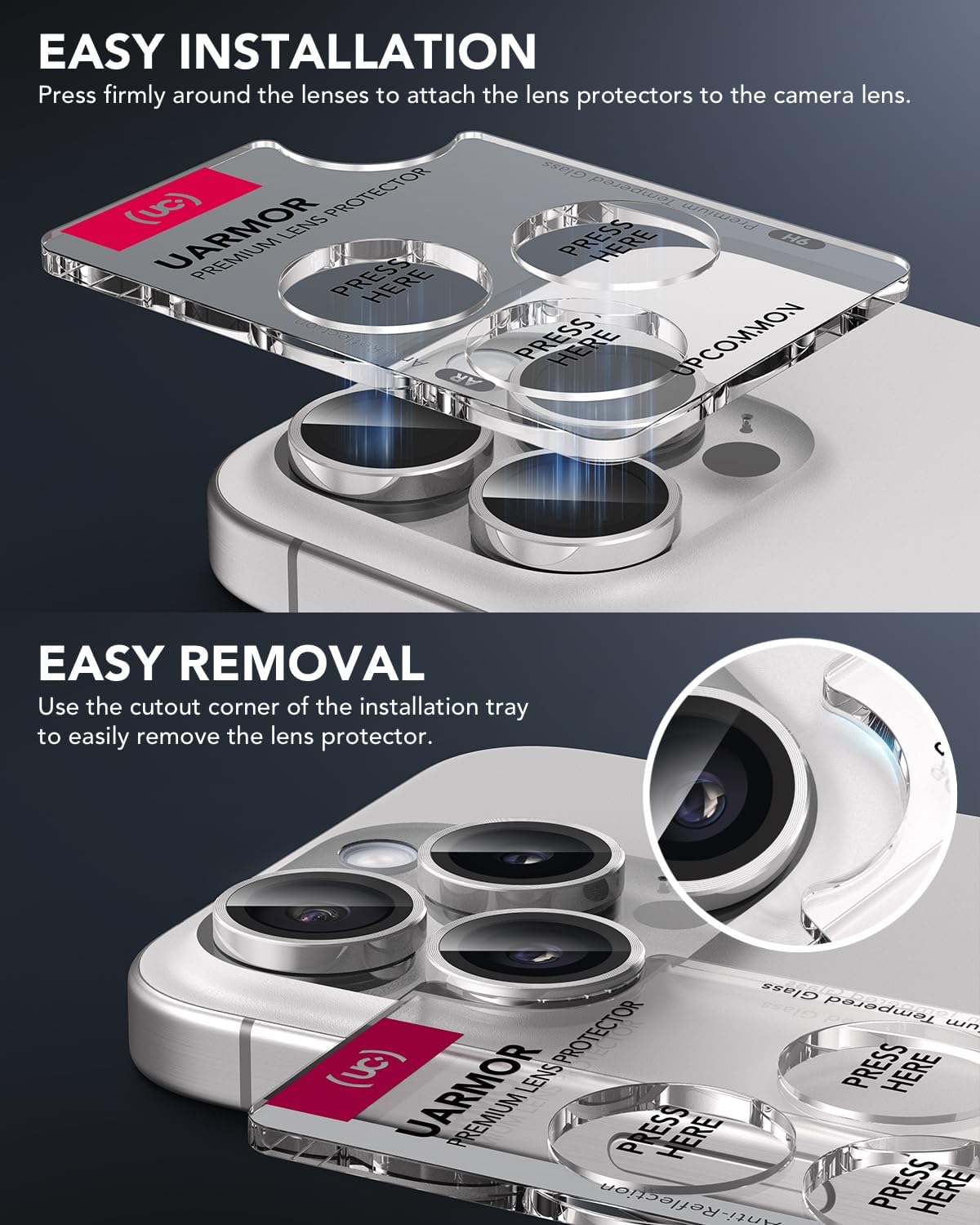 Easy installation and easy removal with the lens protector tray