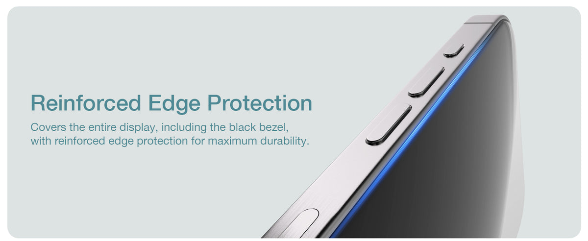 Reinforced edge protection covers the entire iPhone display including the black bezel
