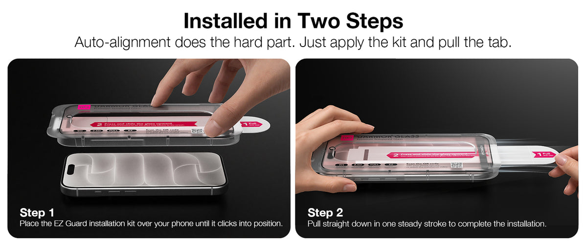 EZ Guard installation kit installs the iPhone screen protector in two steps