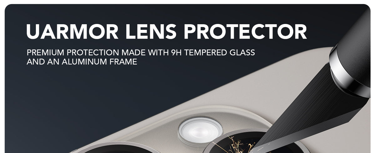 UARMOR lens protector made with 9H tempered glass and an aluminum frame