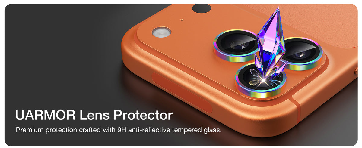 UARMOR lens protector with 9H anti-reflective tempered glass on iPhone 17 Pro