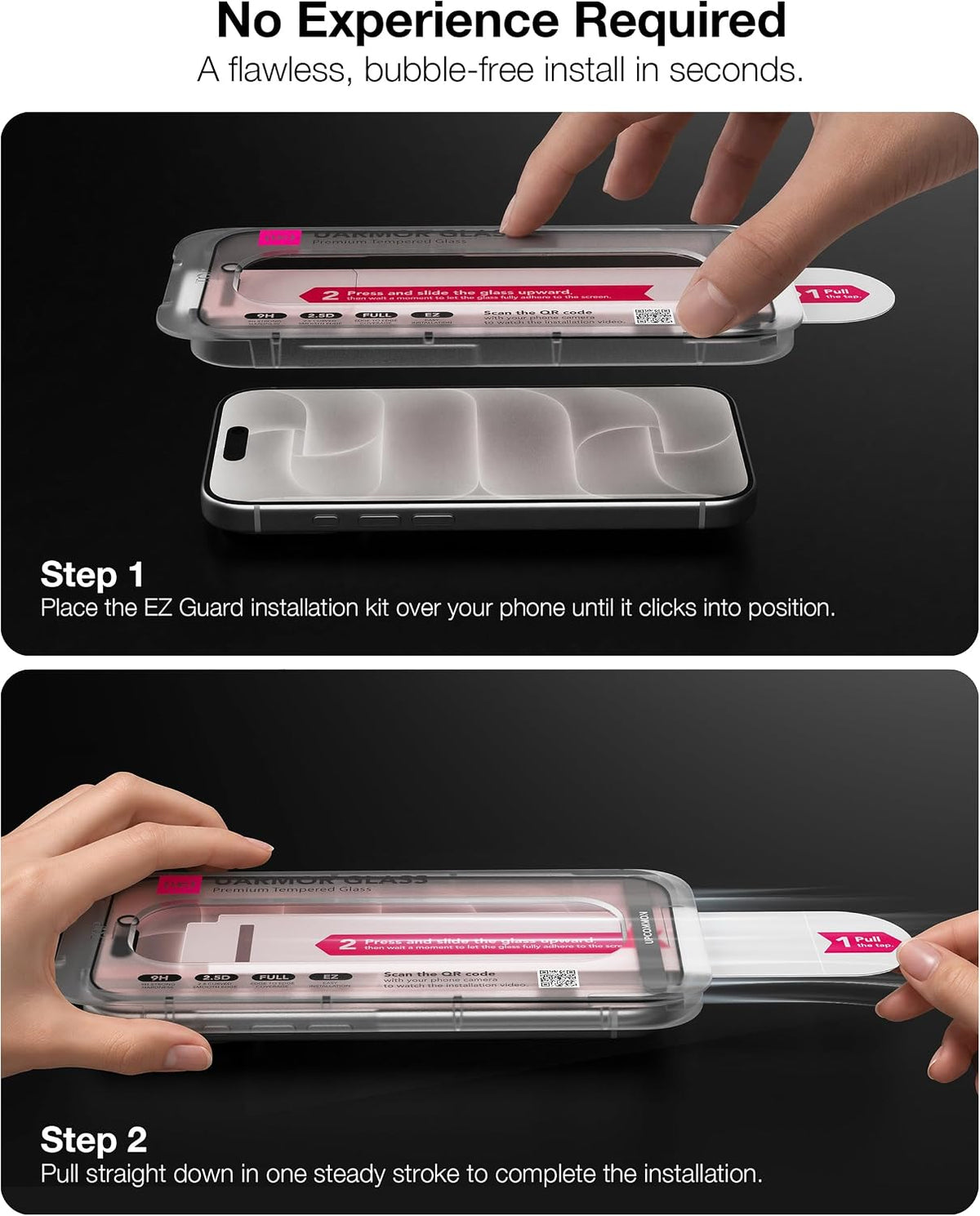 EZ Guard installation kit: snap it on and pull the tab in two steps